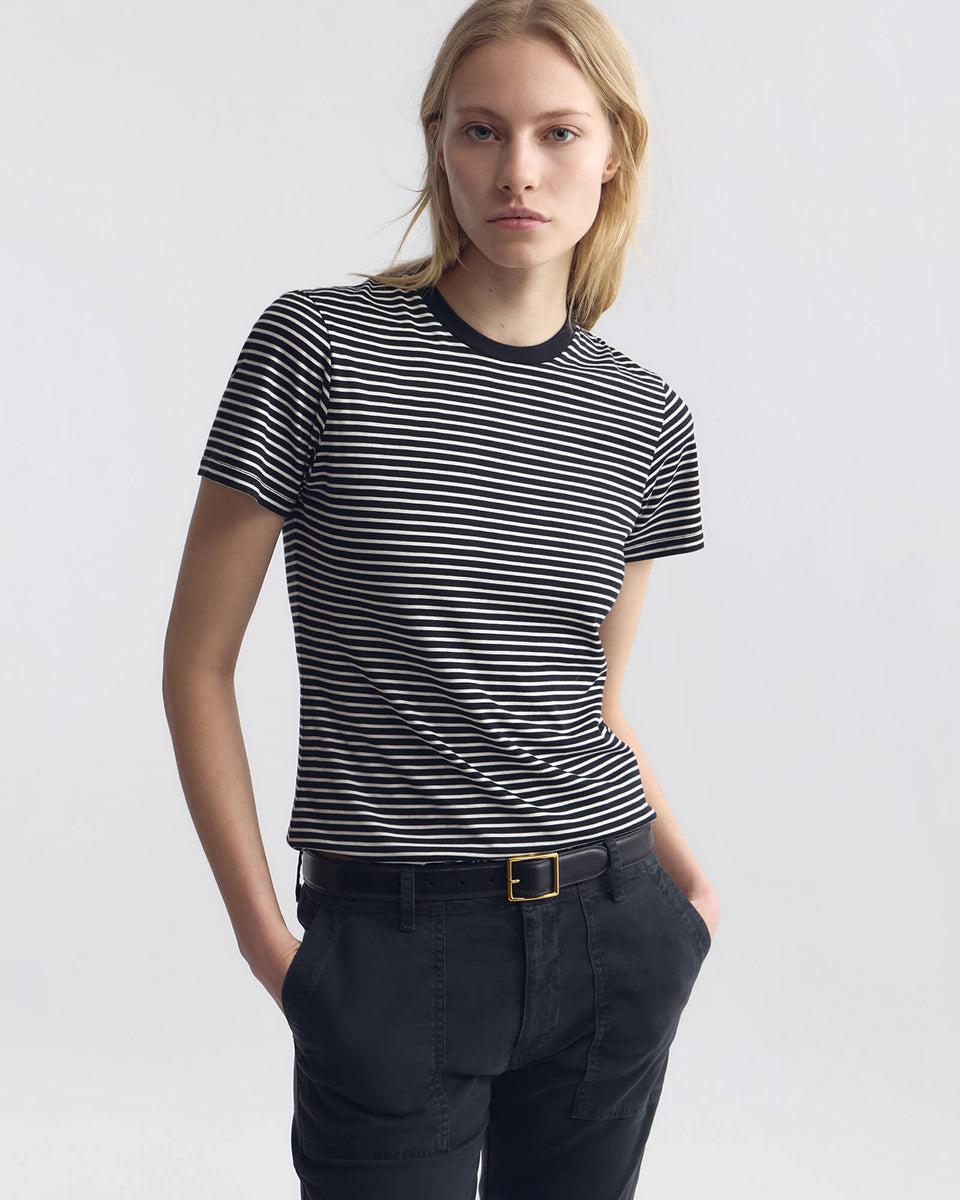 LANA TEE IN BLACK/IVORY STRIPE
