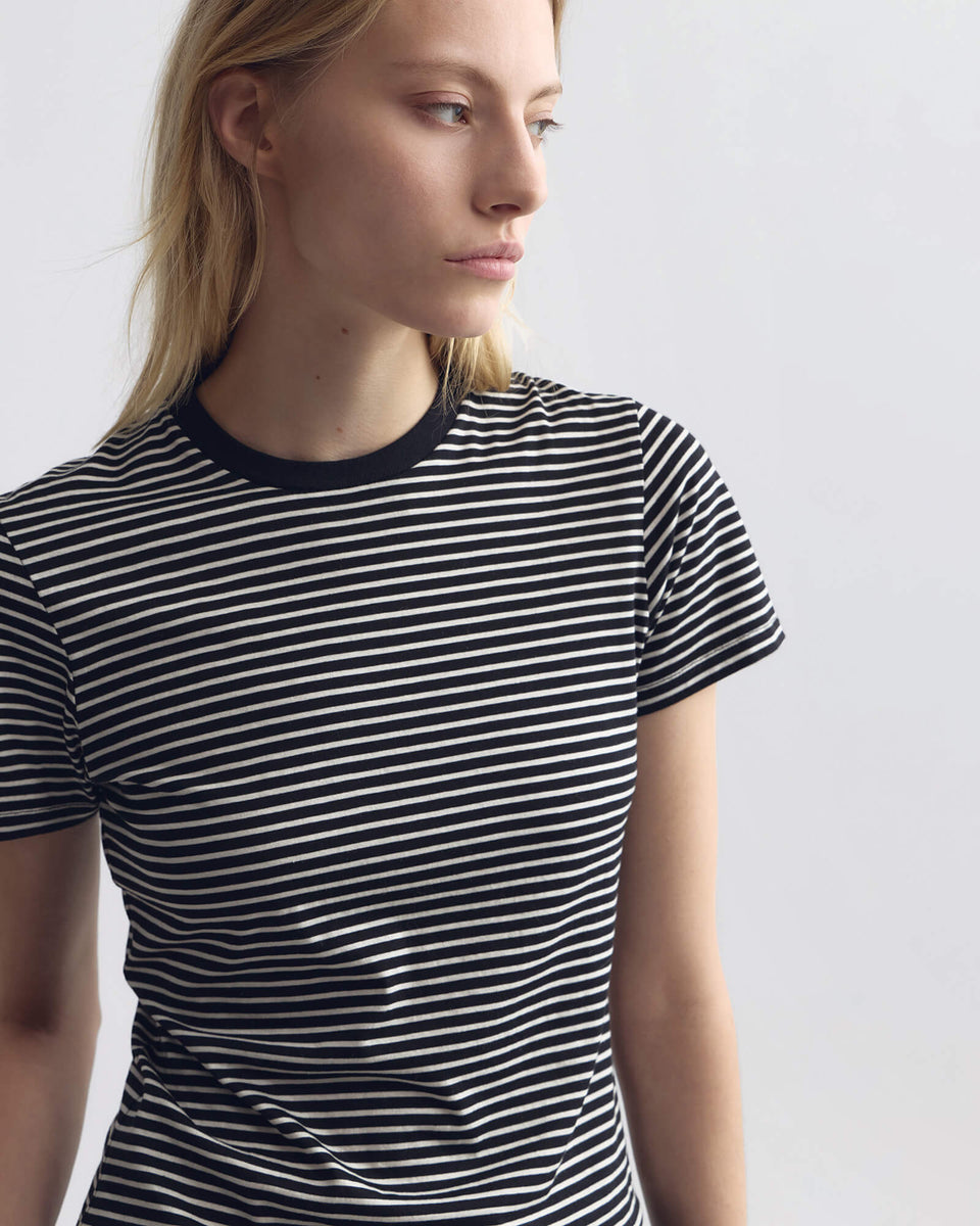 LANA TEE IN BLACK/IVORY STRIPE