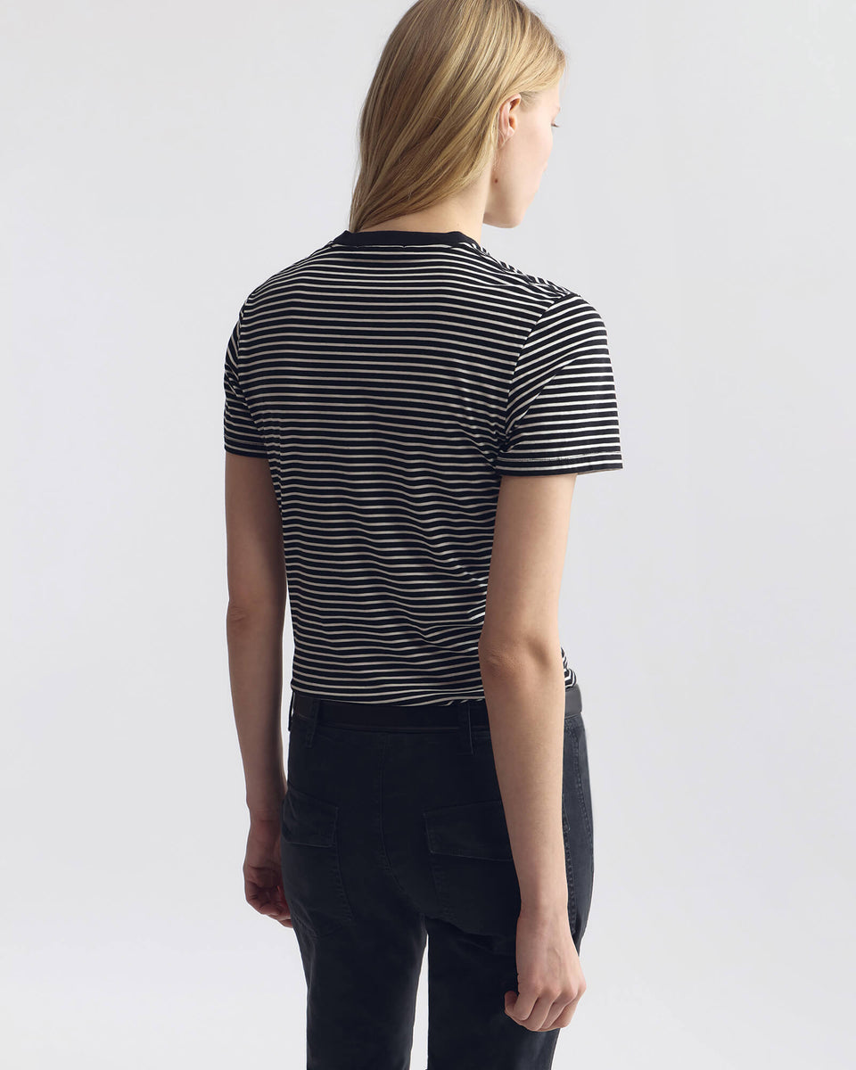 LANA TEE IN BLACK/IVORY STRIPE