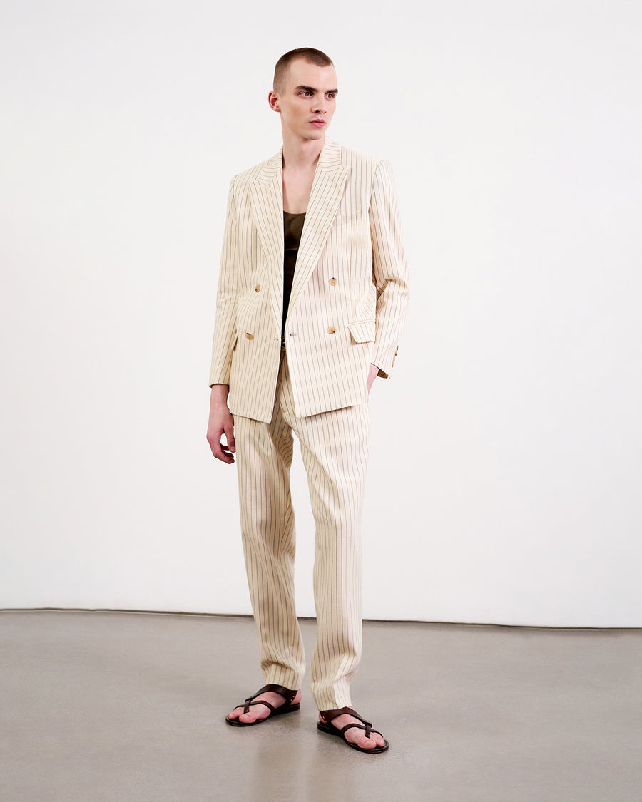 CREAM/DARK BROWN PINSTRIPE