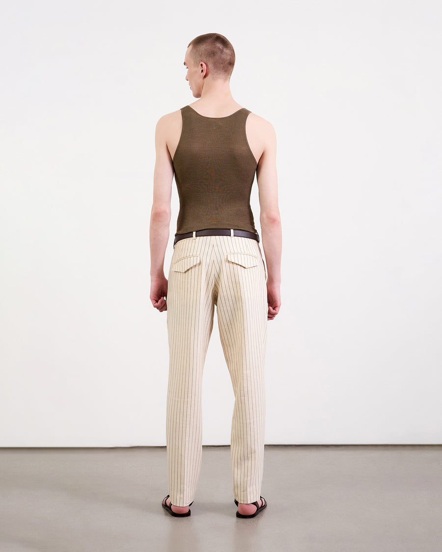 CREAM/DARK BROWN PINSTRIPE