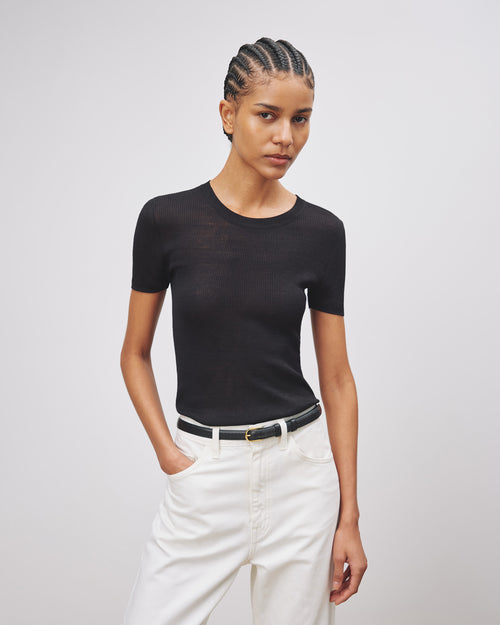 HETTIE SILK KNIT TEE IN BLACK
