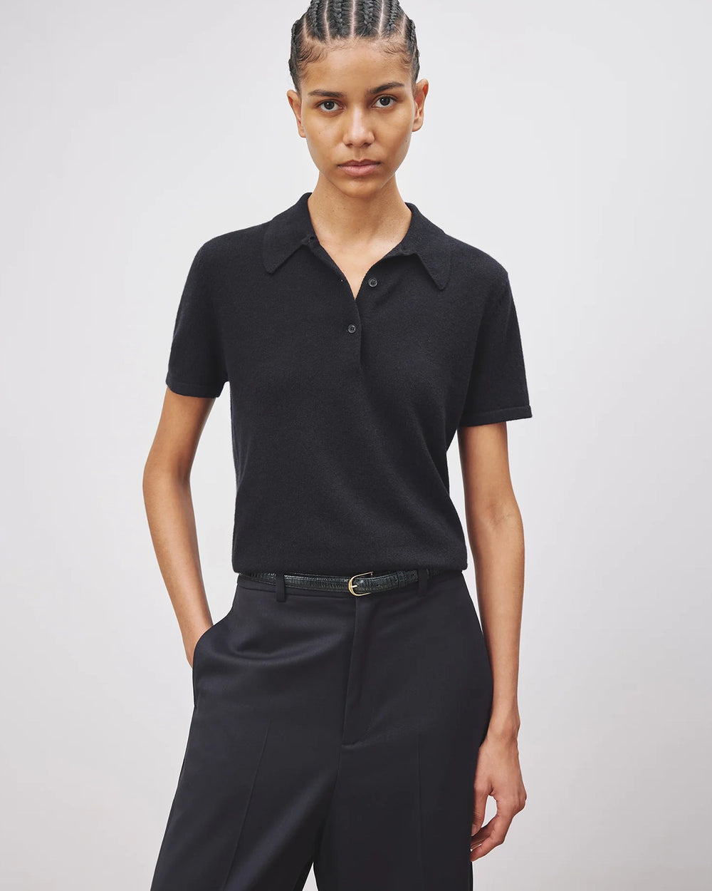 MILOS CASHMERE POLO IN DARK NAVY
