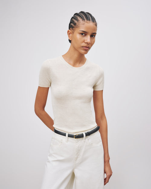 HETTIE SILK KNIT TEE IN IVORY