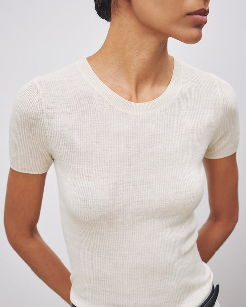 HETTIE SILK KNIT TEE IN IVORY