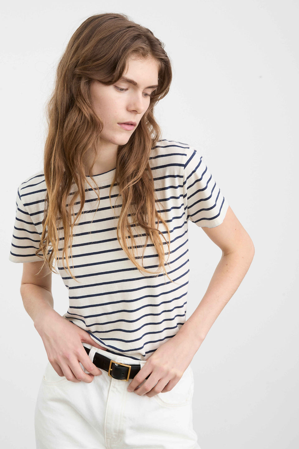 LANA TEE IN NAVY/NATURAL STRIPE
