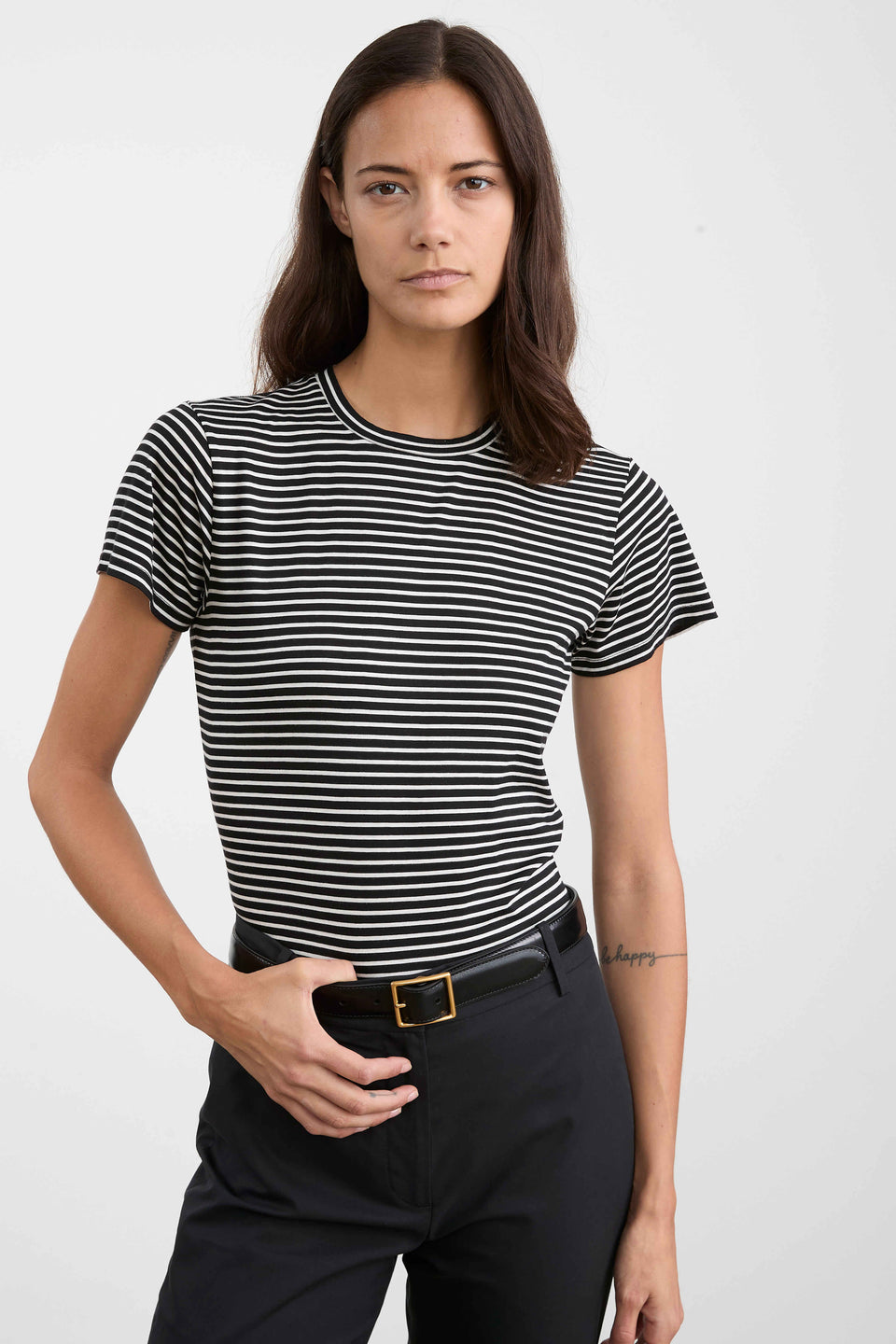 MARIELA TEE IN BLACK/IVORY STRIPE