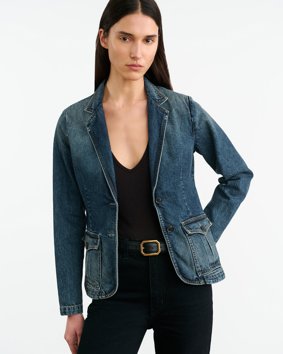 ELTON DENIM BLAZER IN SIMON WASH