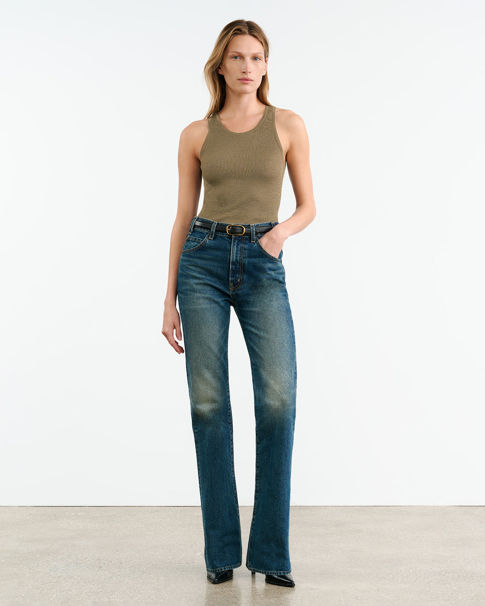 LOTTIE SILK KNIT TANK IN MILITARY GREEN