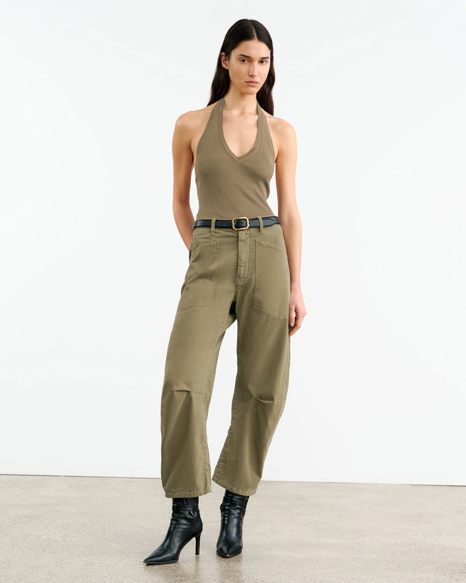 IVEY SILK HALTER IN MILITARY GREEN