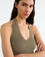 IVEY SILK HALTER IN MILITARY GREEN