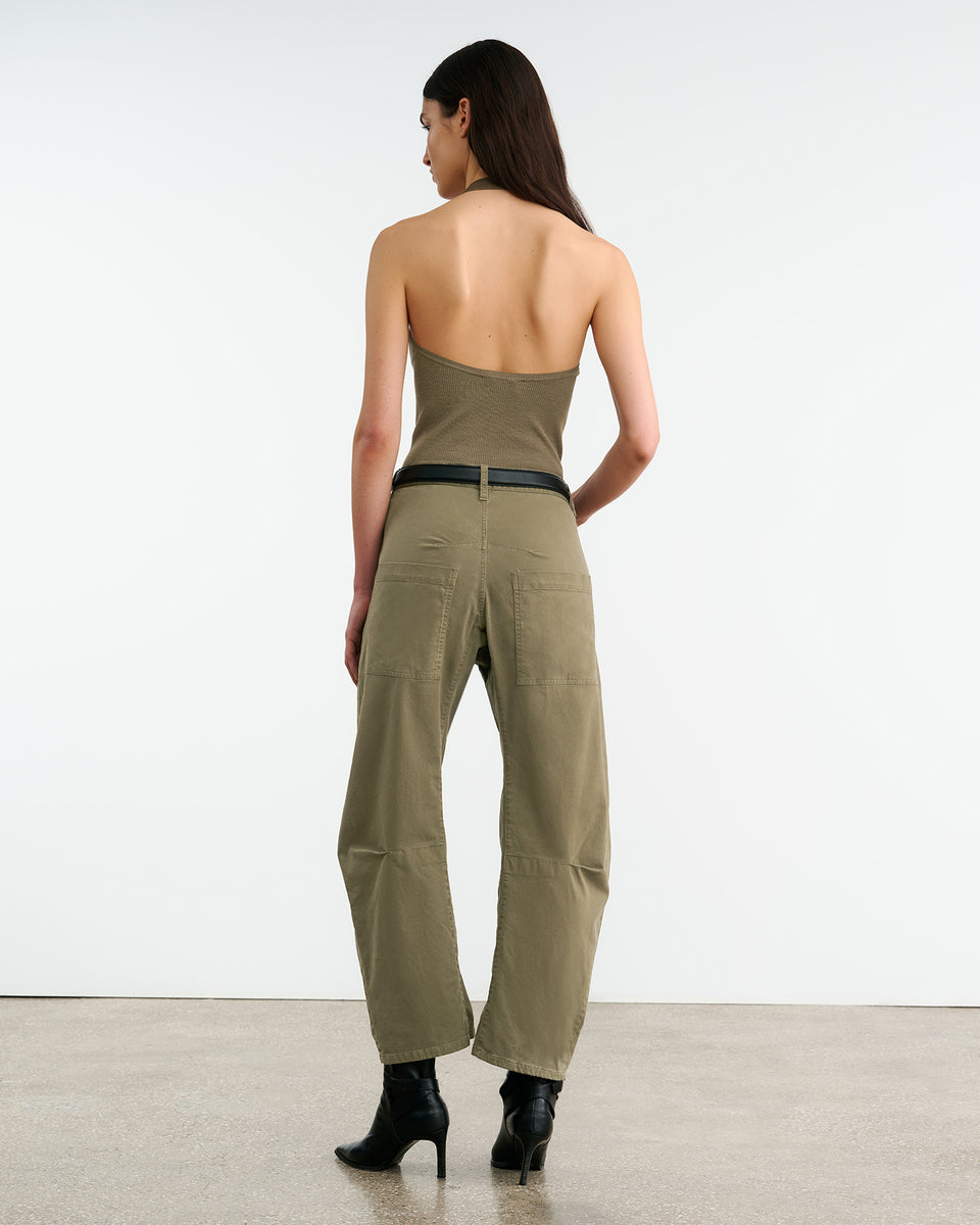 IVEY SILK HALTER IN MILITARY GREEN
