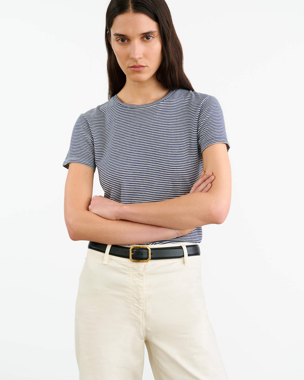 LANA TEE IN IVORY/NAVY STRIPE