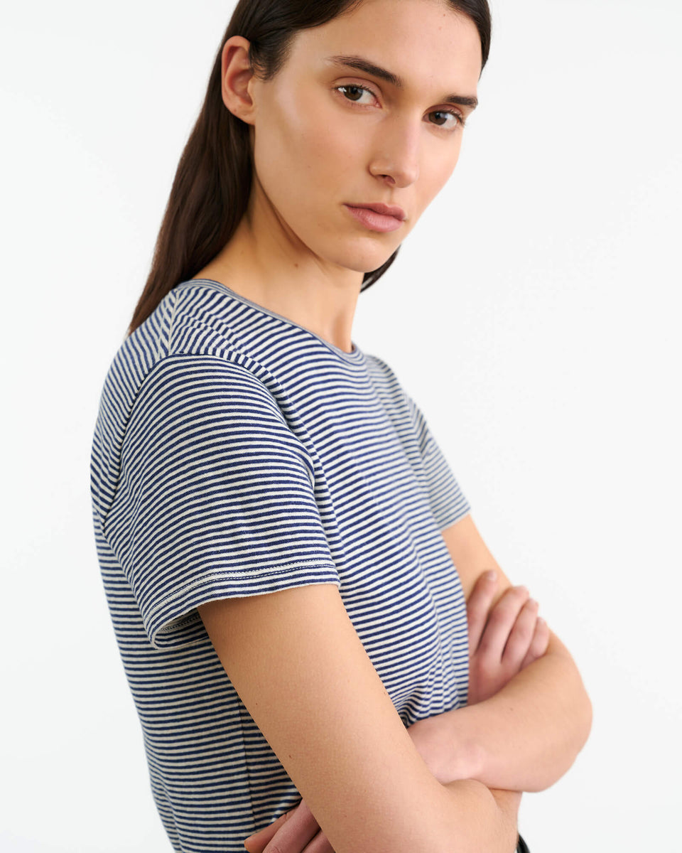 LANA TEE IN IVORY/NAVY STRIPE