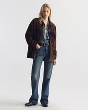FOUDRE FRINGE SUEDE JACKET IN DARK BROWN