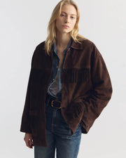 FOUDRE FRINGE SUEDE JACKET IN DARK BROWN