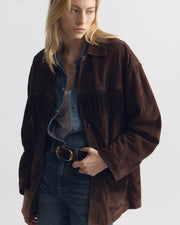 FOUDRE FRINGE SUEDE JACKET IN DARK BROWN