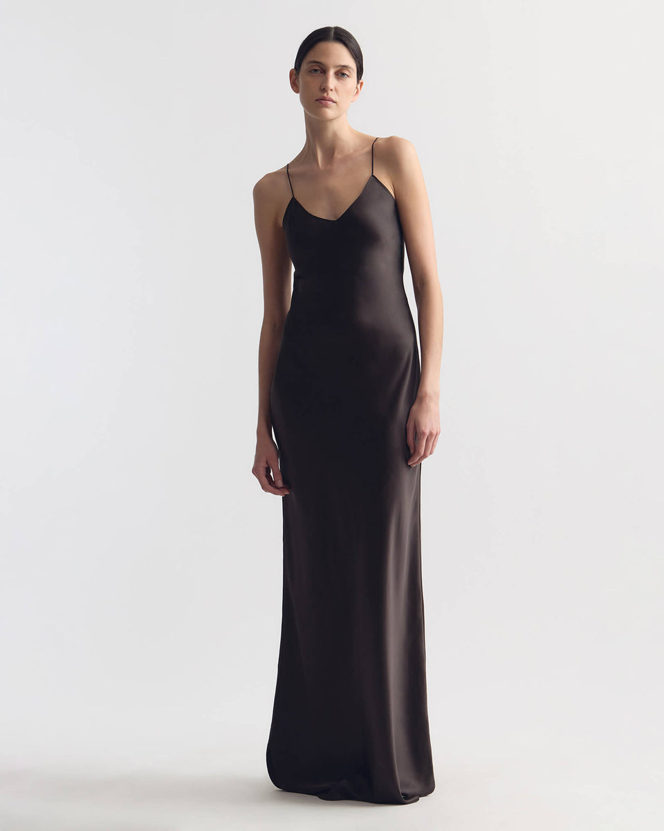 CAMI SILK GOWN IN ESPRESSO NOIR