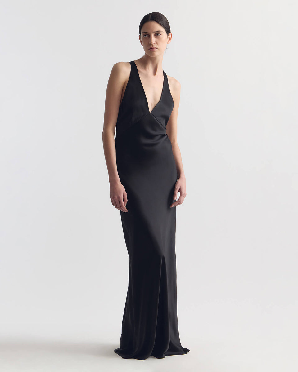 ALINE SILK GOWN IN BLACK
