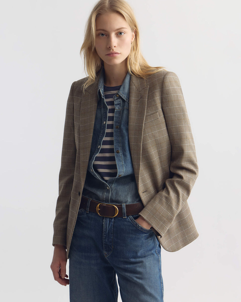 ANABEL TAILORED BLAZER IN GREY / OCHRE CHECK