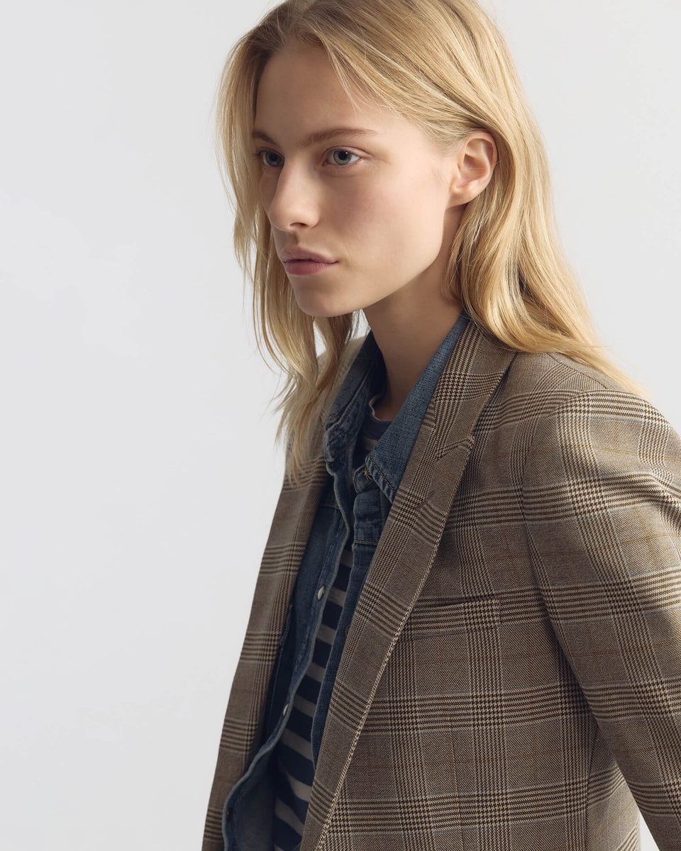 ANABEL TAILORED BLAZER IN GREY / OCHRE CHECK