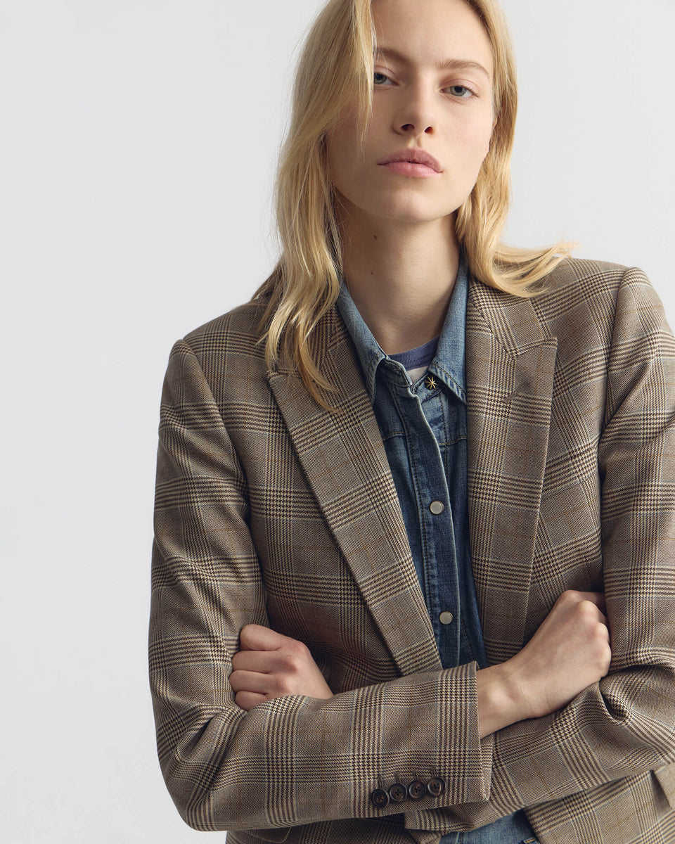ANABEL TAILORED BLAZER IN GREY / OCHRE CHECK