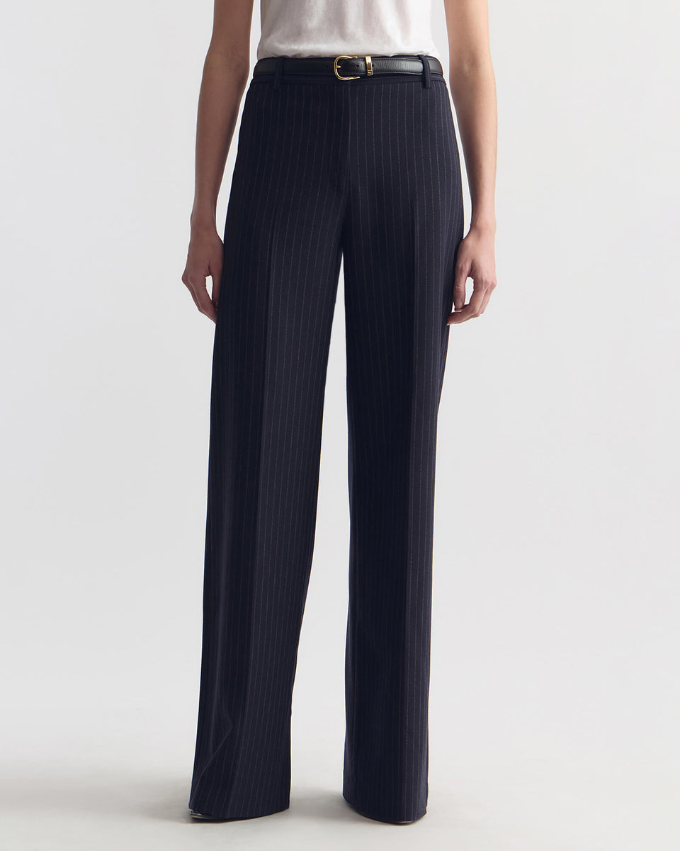 RIVERS WOOL PANT IN DARK NAVY PINSTRIPE