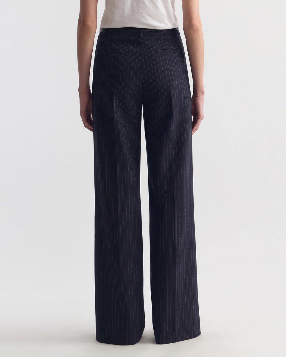 RIVERS WOOL PANT IN DARK NAVY PINSTRIPE