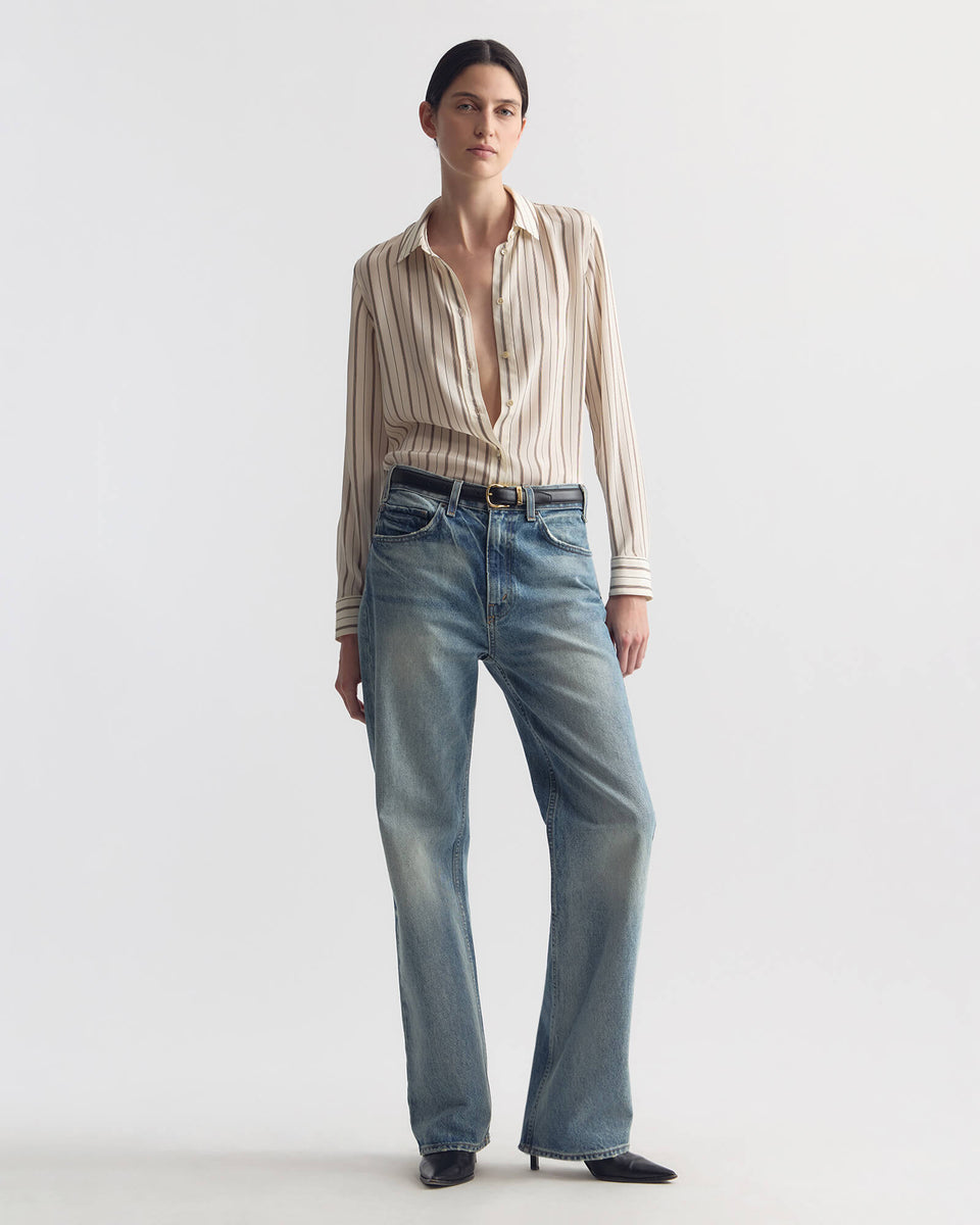 GAIA SILK SHIRT IN BRANDY STRIPE