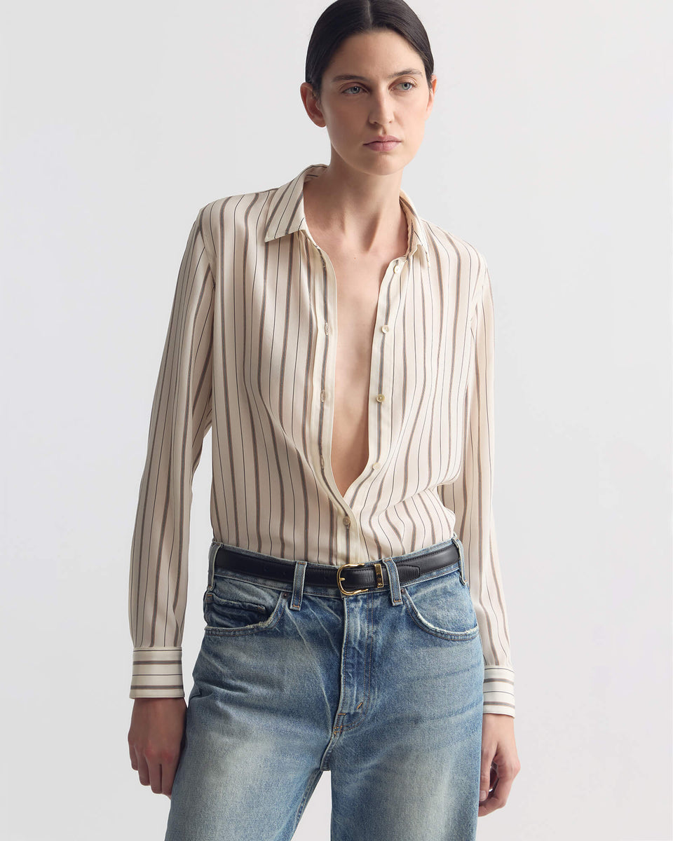 GAIA SILK SHIRT IN BRANDY STRIPE