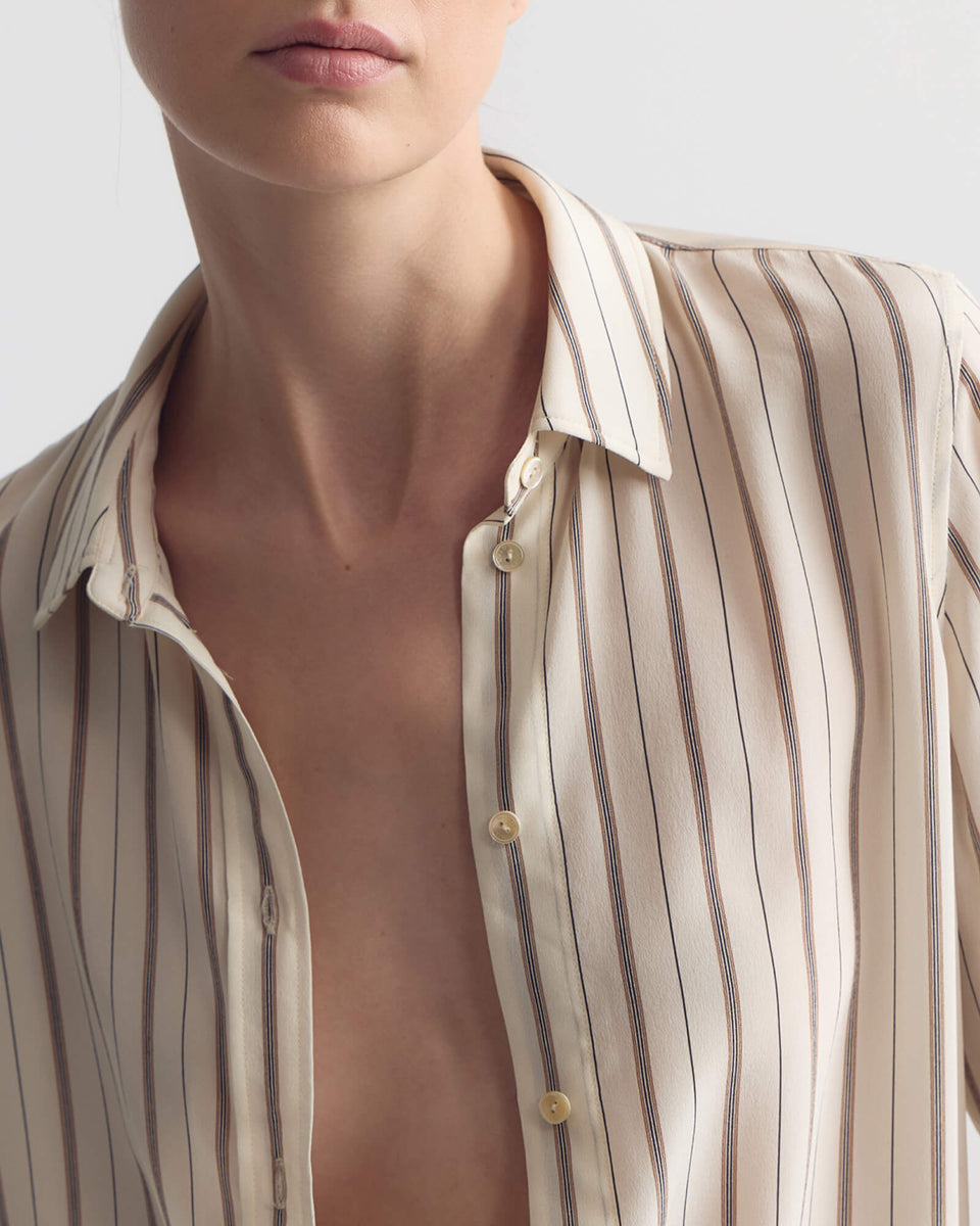 GAIA SILK SHIRT IN BRANDY STRIPE