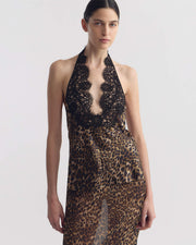 TEO LACE HALTERNECK SILK TOP IN VINTAGE LEOPARD PRINT