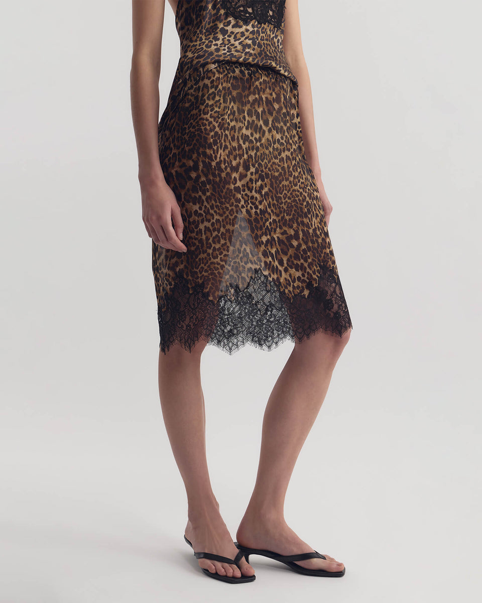 THEA LACE SILK SKIRT IN VINTAGE LEOPARD PRINT