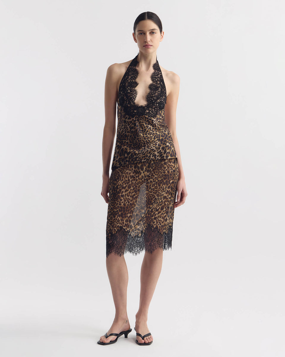 THEA LACE SILK SKIRT IN VINTAGE LEOPARD PRINT