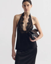 TEO LACE HALTERNECK SILK TOP IN BLACK