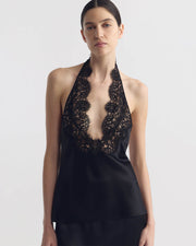 TEO LACE HALTERNECK SILK TOP IN BLACK