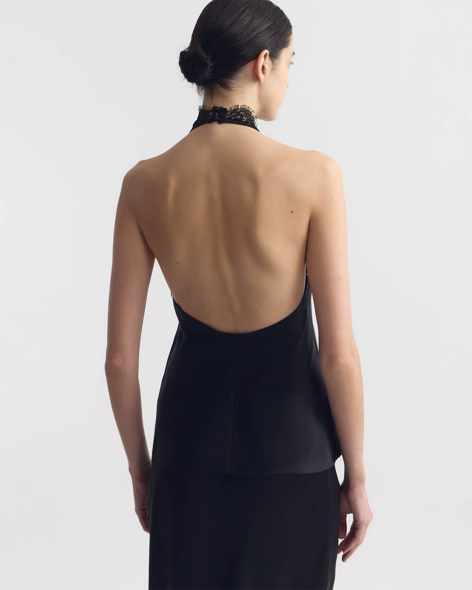TEO LACE HALTERNECK SILK TOP IN BLACK