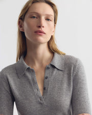 PRESCOTT SWEATER CASHMERE POLO IN HEATHER GREY