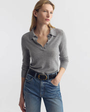 PRESCOTT SWEATER CASHMERE POLO IN HEATHER GREY