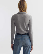 PRESCOTT SWEATER CASHMERE POLO IN HEATHER GREY