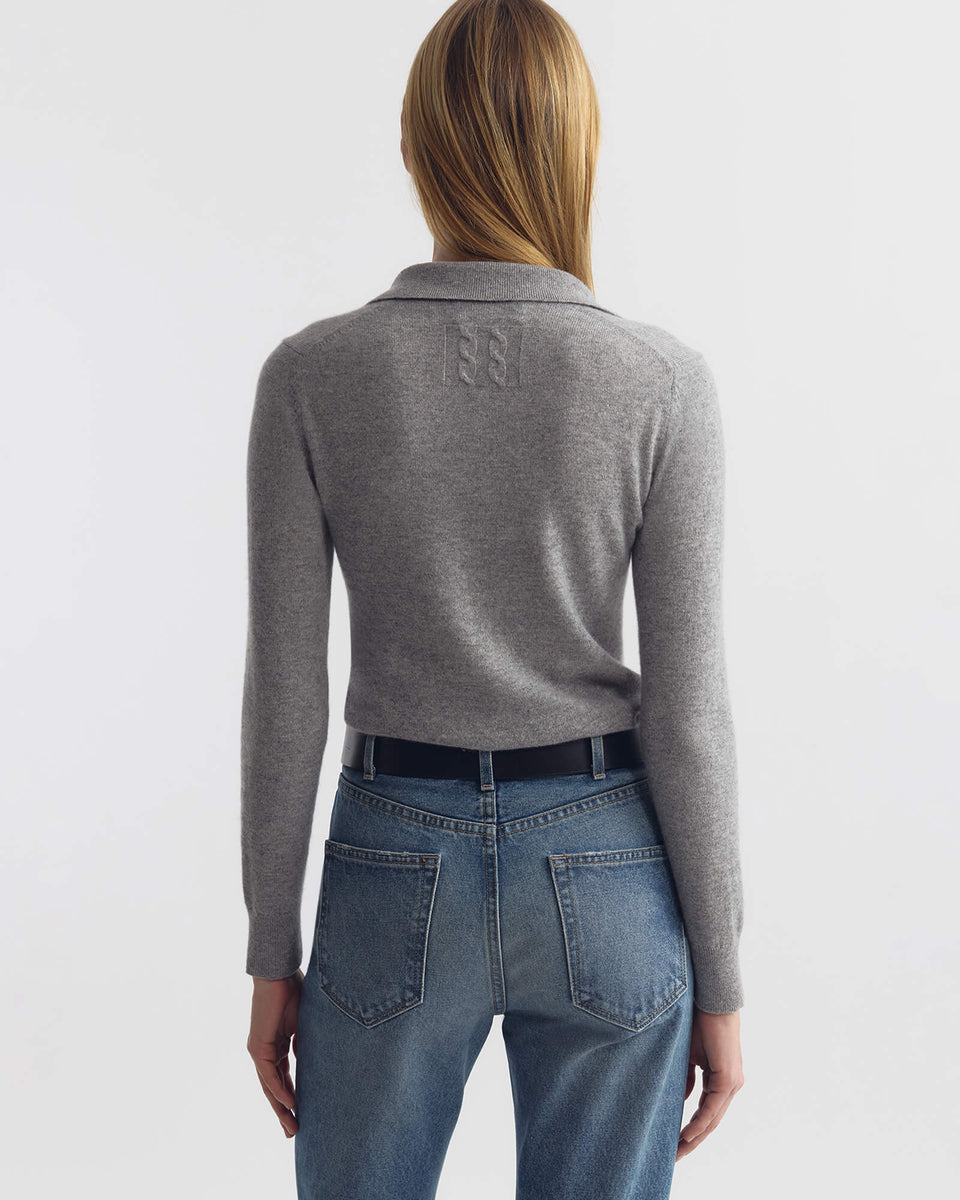 PRESCOTT SWEATER CASHMERE POLO IN HEATHER GREY