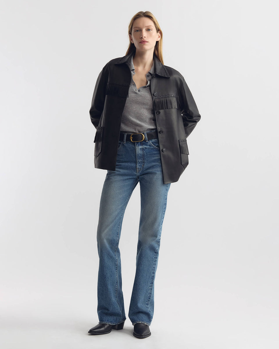 PRESCOTT SWEATER CASHMERE POLO IN HEATHER GREY