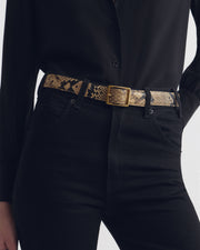 GABRIELE LEATHER BELT IN TAUPE SNAKESKIN W/ GOLD BUCKLE