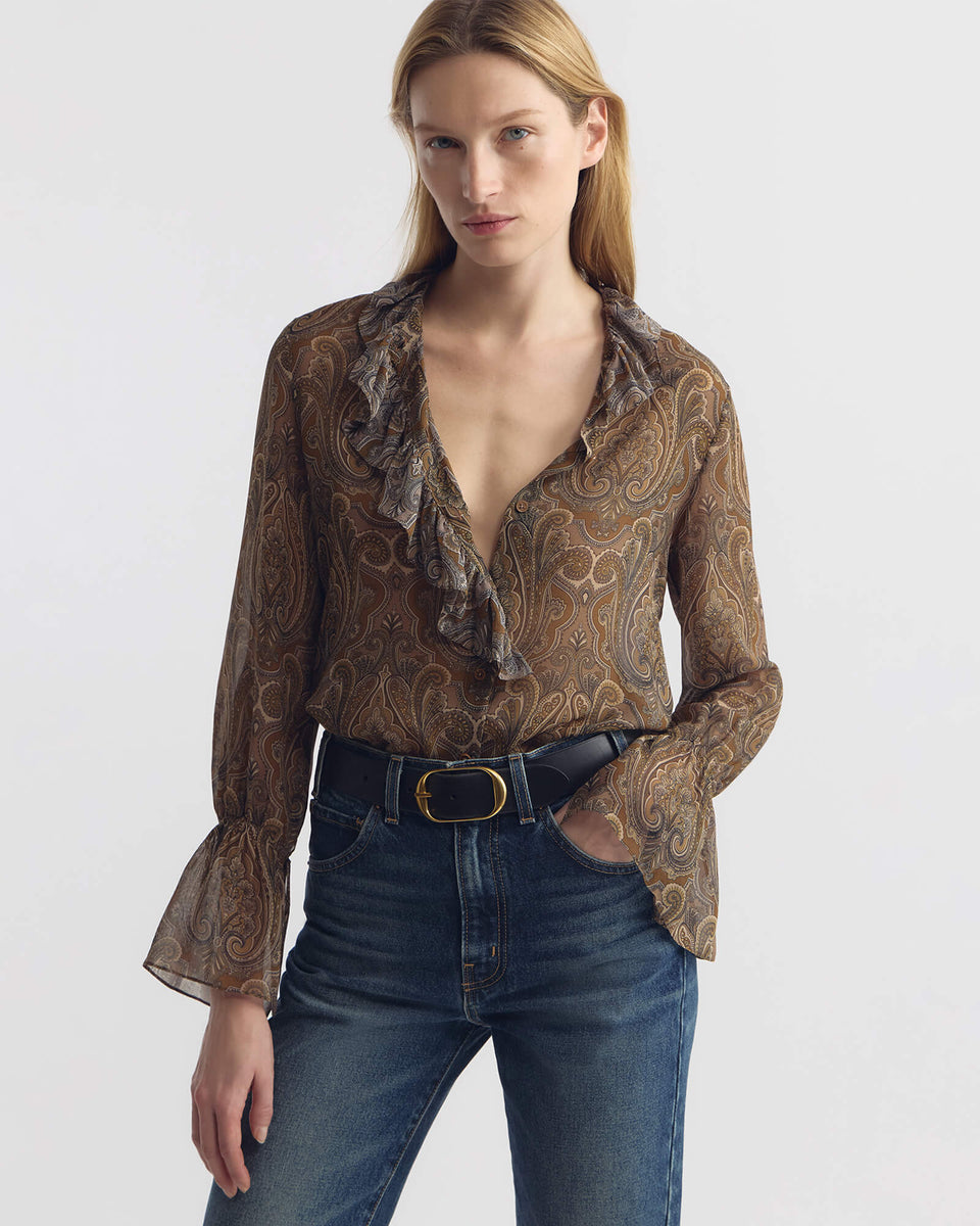 CECILY SILK SHIRT IN KHAKI PAISLEY