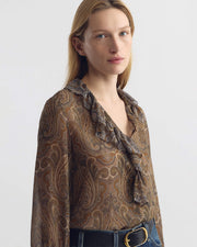 CECILY SILK SHIRT IN KHAKI PAISLEY