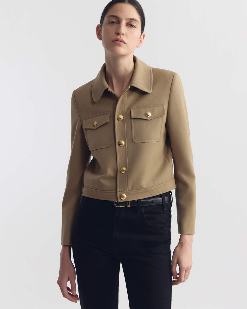EDNA CROPPED WOOL JACKET IN BRITISH KHAKI