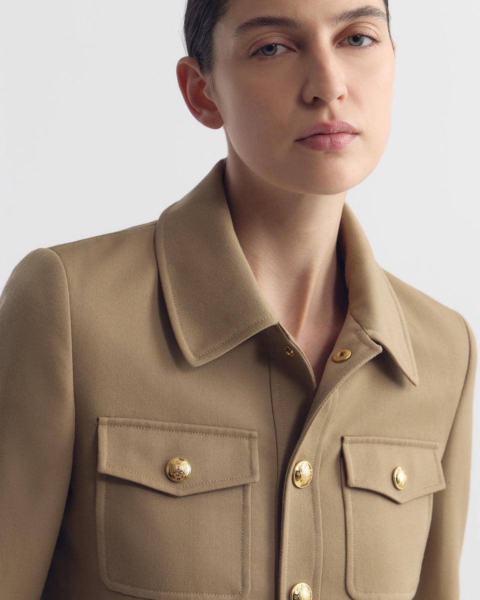 EDNA CROPPED WOOL JACKET IN BRITISH KHAKI
