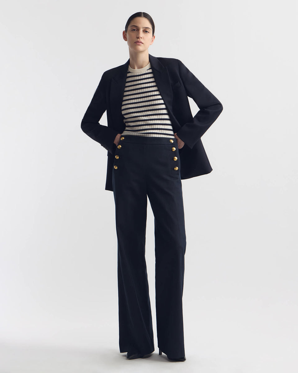 ALITA STRIPE CASHMERE SWEATER IN IVORY/DARK LAPIS STRIPE