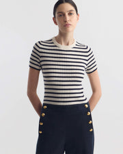 ALITA STRIPE CASHMERE SWEATER IN IVORY/DARK LAPIS STRIPE
