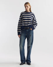 ANISA STRIPE CASHMERE SWEATER IN MARINE/IVORY STRIPE